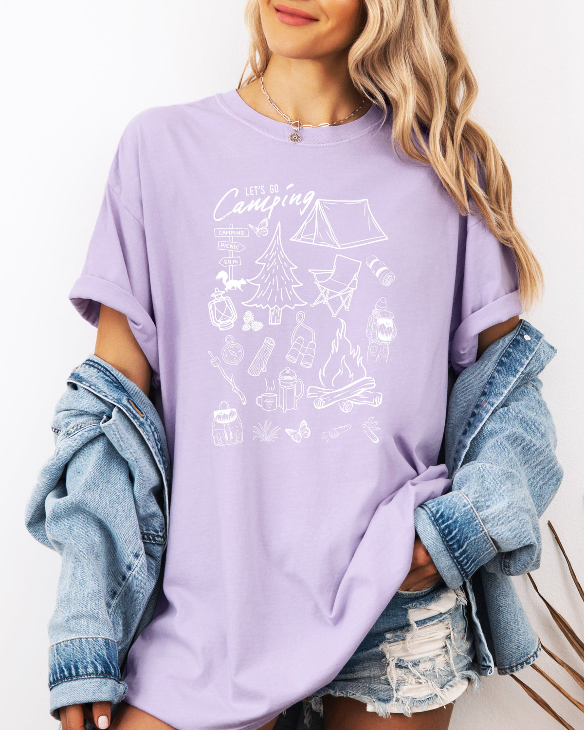 Camping Sketch Nature Garment Dyed Shirt – Hiking Outdoor Adventure Graphic Tee
