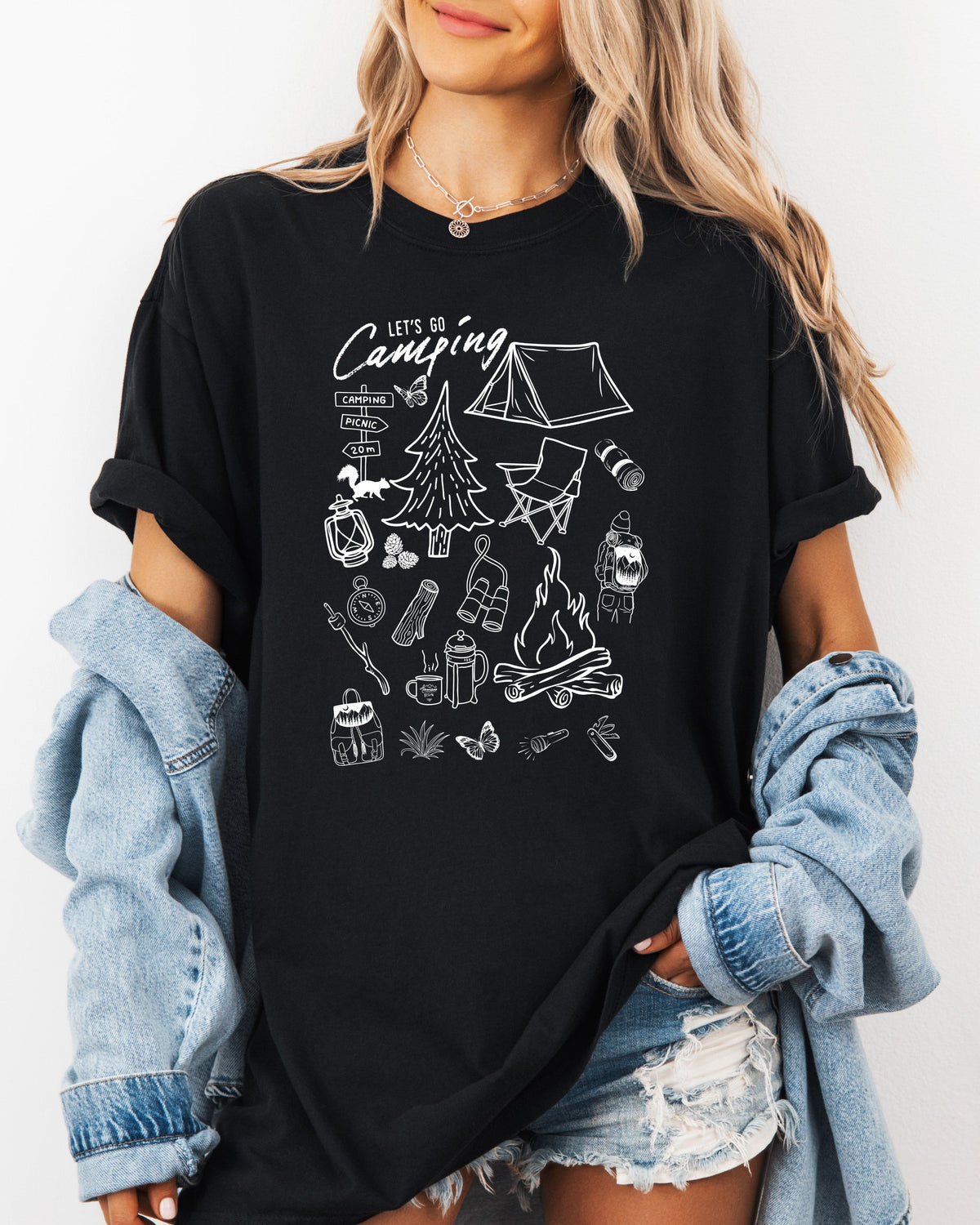 Camping Sketch Nature Garment Dyed Shirt – Hiking Outdoor Adventure Graphic Tee