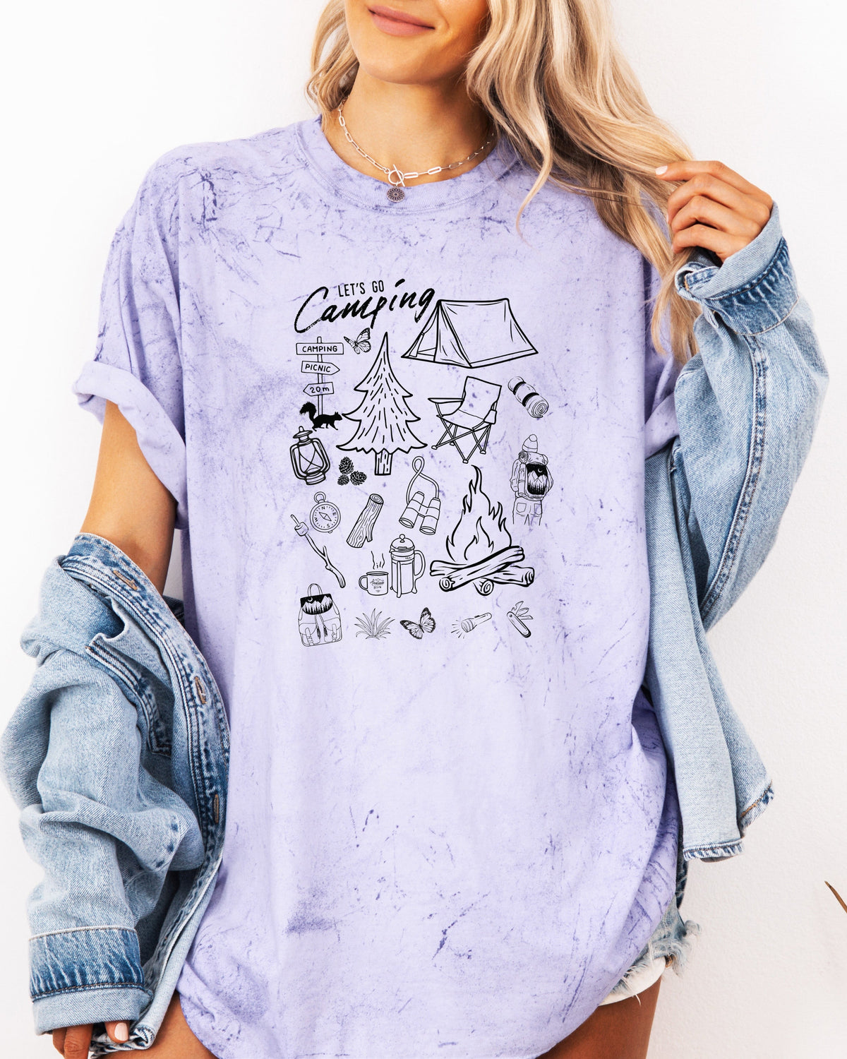 Camping Sketch Nature Garment Dyed Shirt – Hiking Outdoor Adventure Graphic Tee