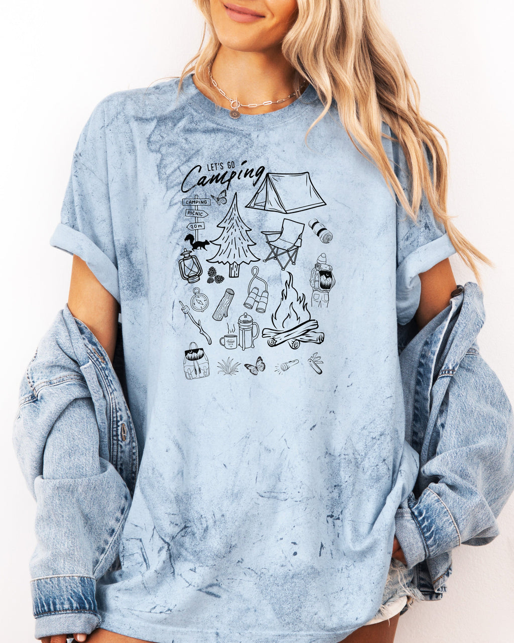Camping Sketch Nature Garment Dyed Shirt – Hiking Outdoor Adventure Graphic Tee