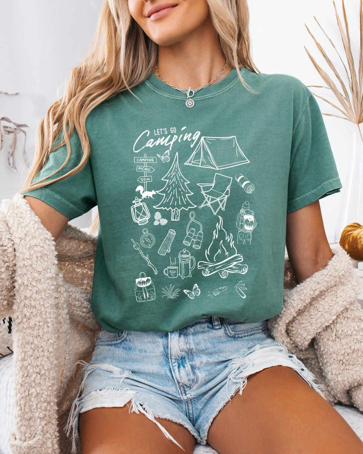 Camping Sketch Nature Garment Dyed Shirt – Hiking Outdoor Adventure Graphic Tee