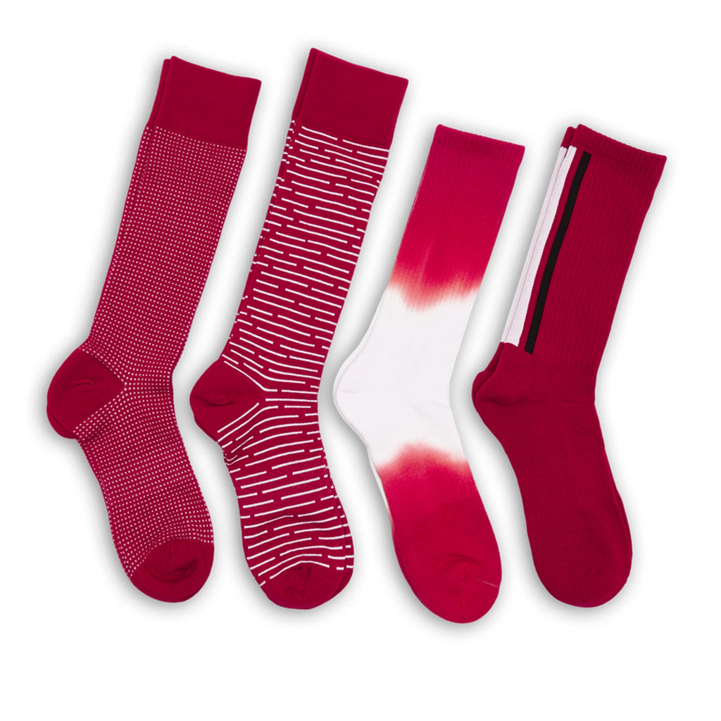 Cardinal / White Mixed Socks 4 Pack -B