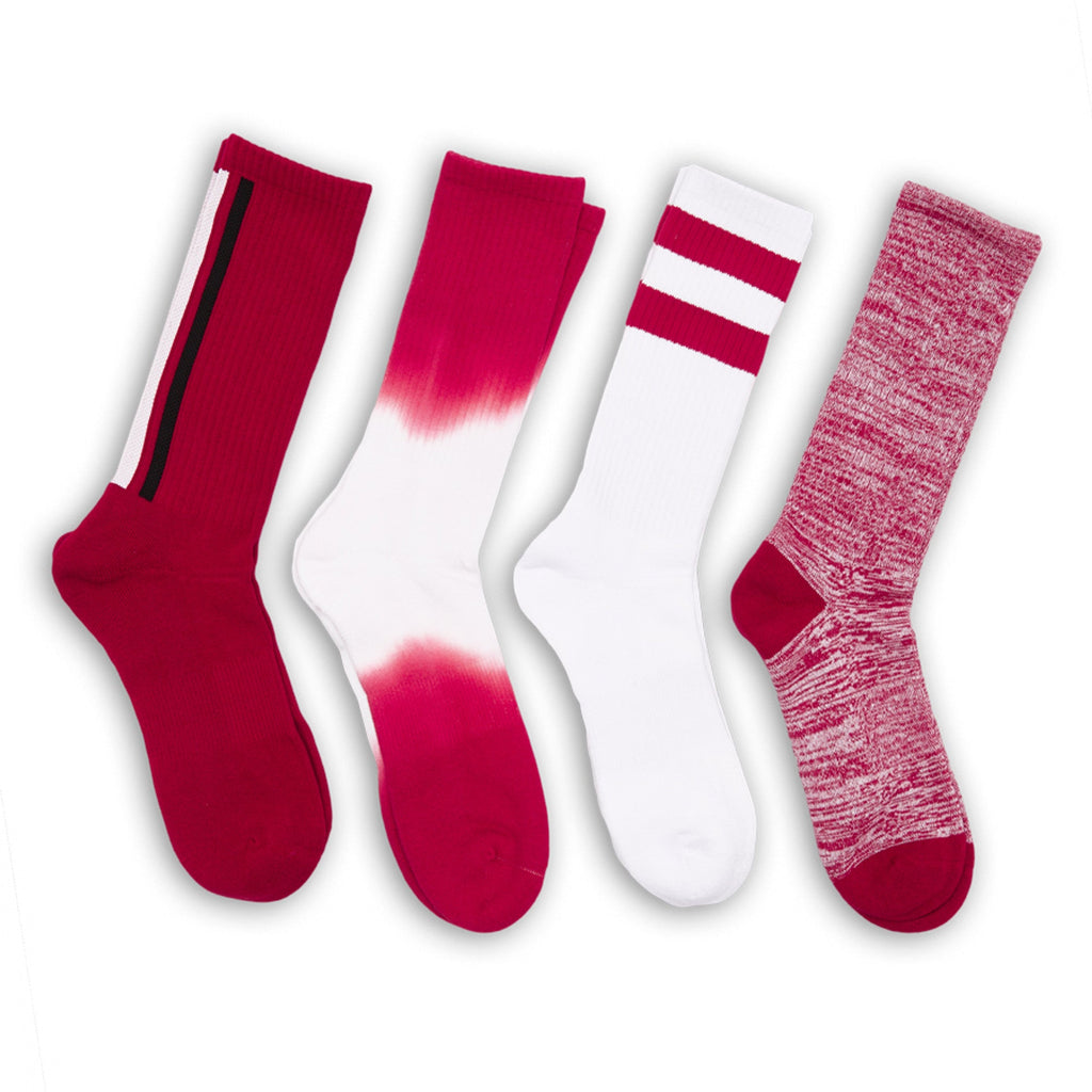 Cardinal / White Casual Socks 4 Pack