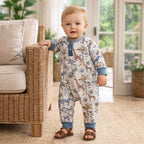 Jungle Safari Bamboo Henley Romper for Baby Boys