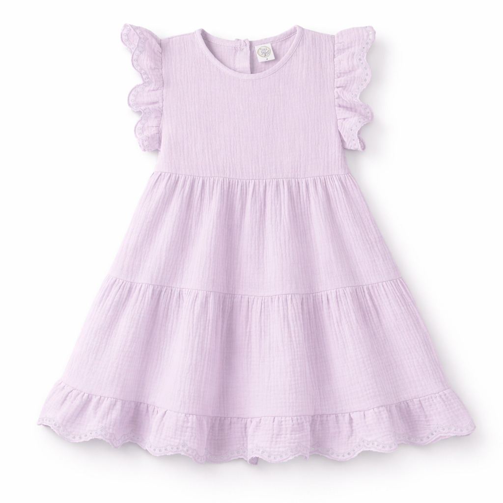 Lavender Eyelet Flutter Sleeve Gauze Easter Dress