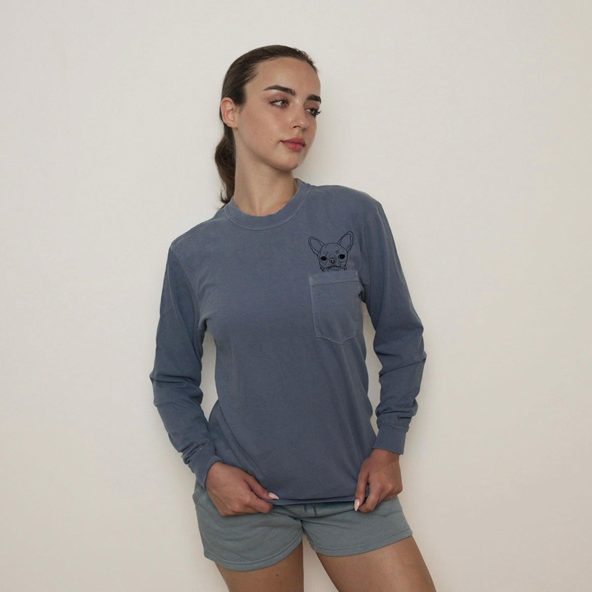 Chihuahua Dog Mom Pocket Comfort Colors Long Sleeve Shirt