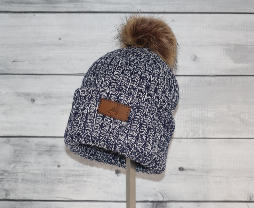 Child Acrylic Ribbed Cuff with Pom Hat