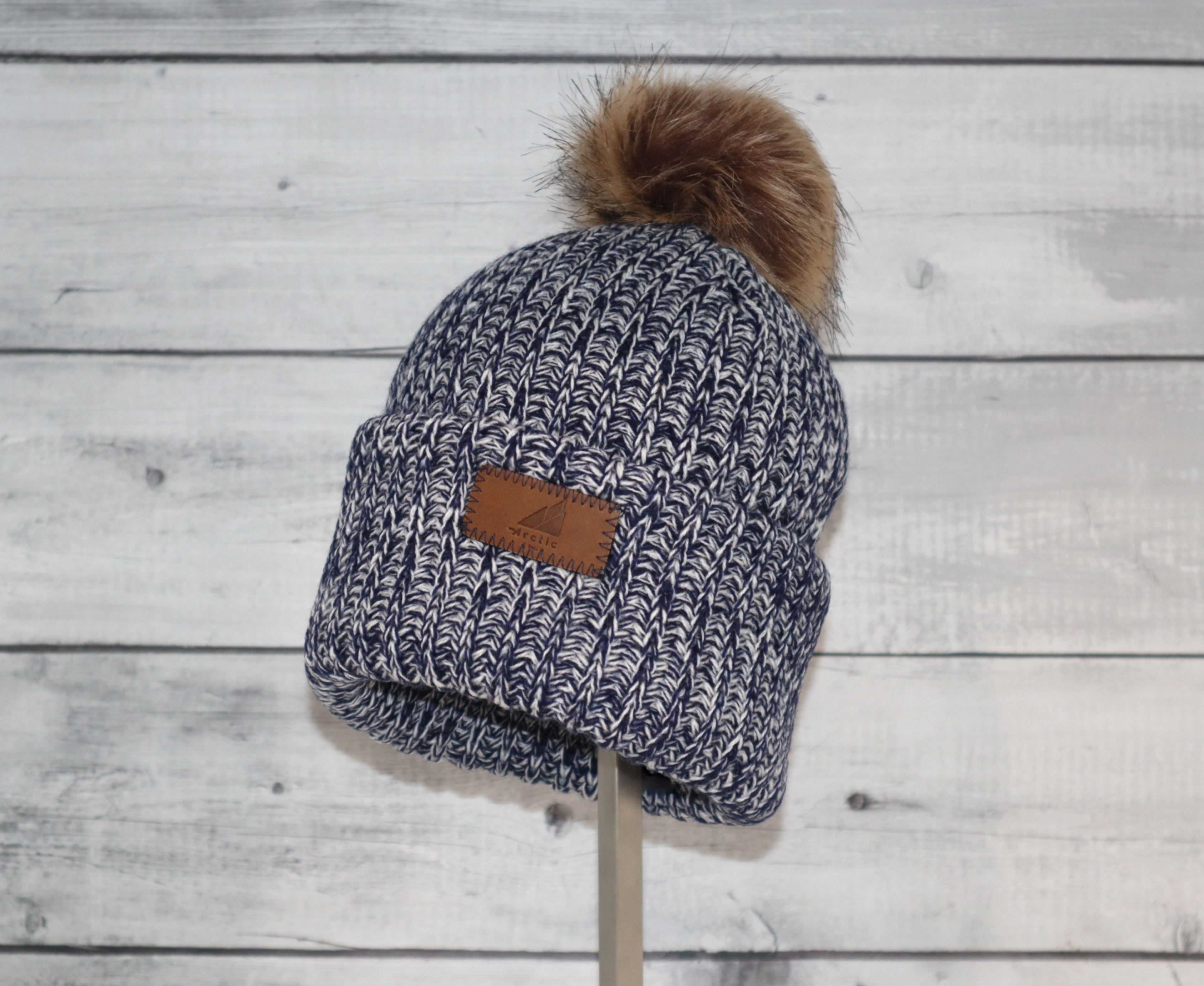 Child Acrylic Ribbed Cuff with Pom Hat