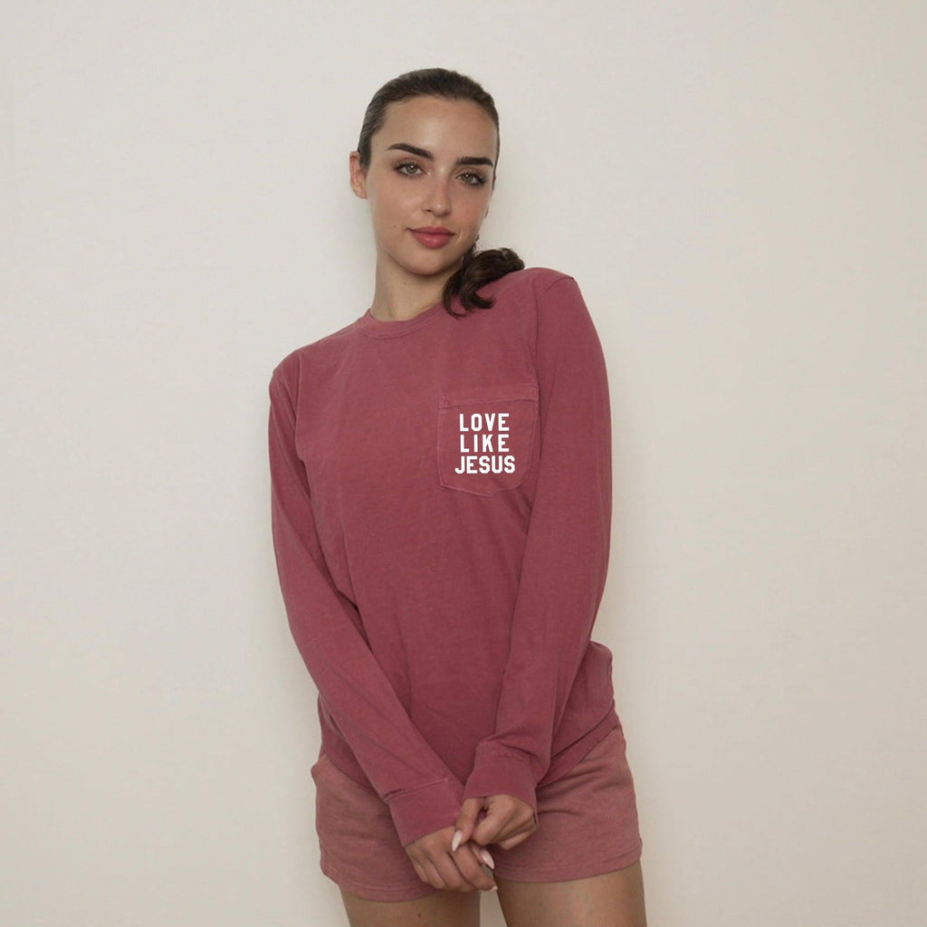 Christian Love Like Jesus Bible Pocket Comfort Colors Long Sleeve Shirt