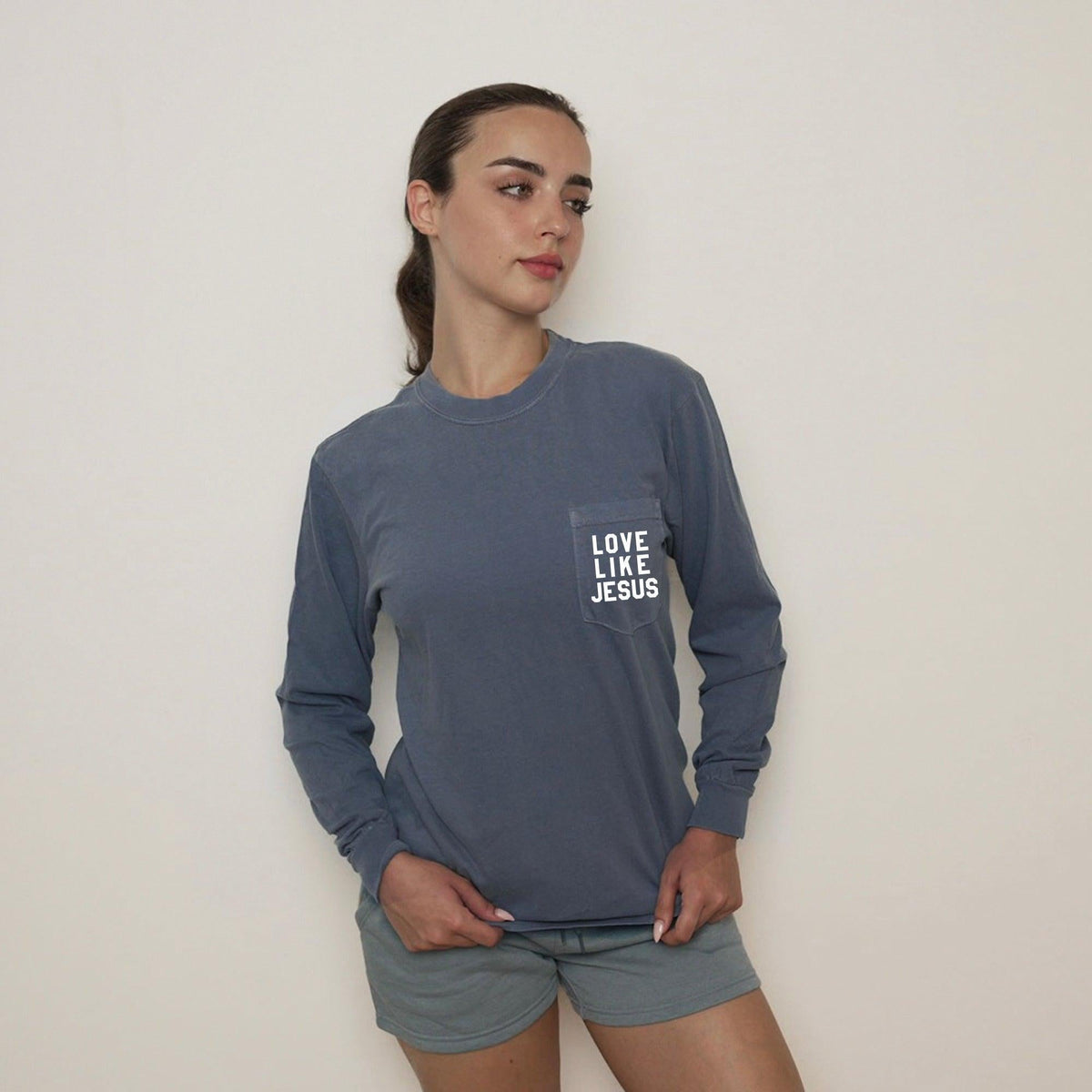 Christian Love Like Jesus Bible Pocket Comfort Colors Long Sleeve Shirt