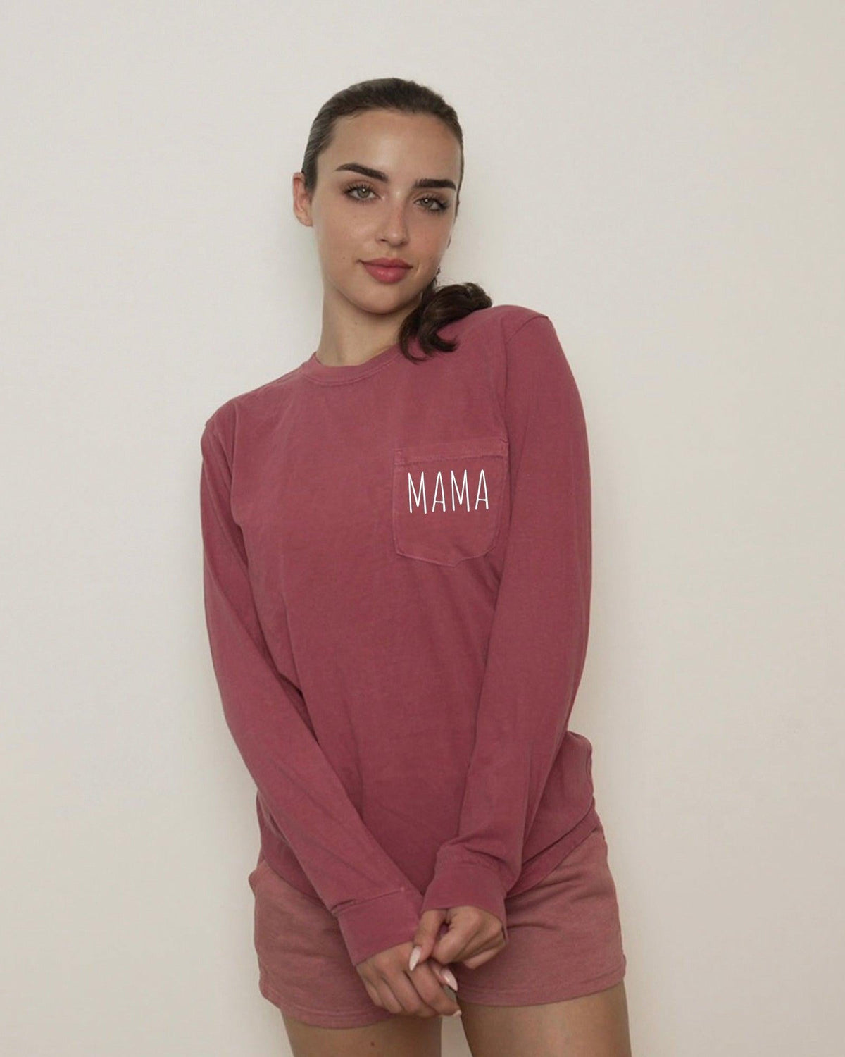 Comfort Colors Cute Mama Pocket Long Sleeve Shirt