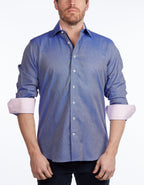 Contrast Collar Button-Up Shirt //  - Contemporary Fit - contrast  trimming- final sale
