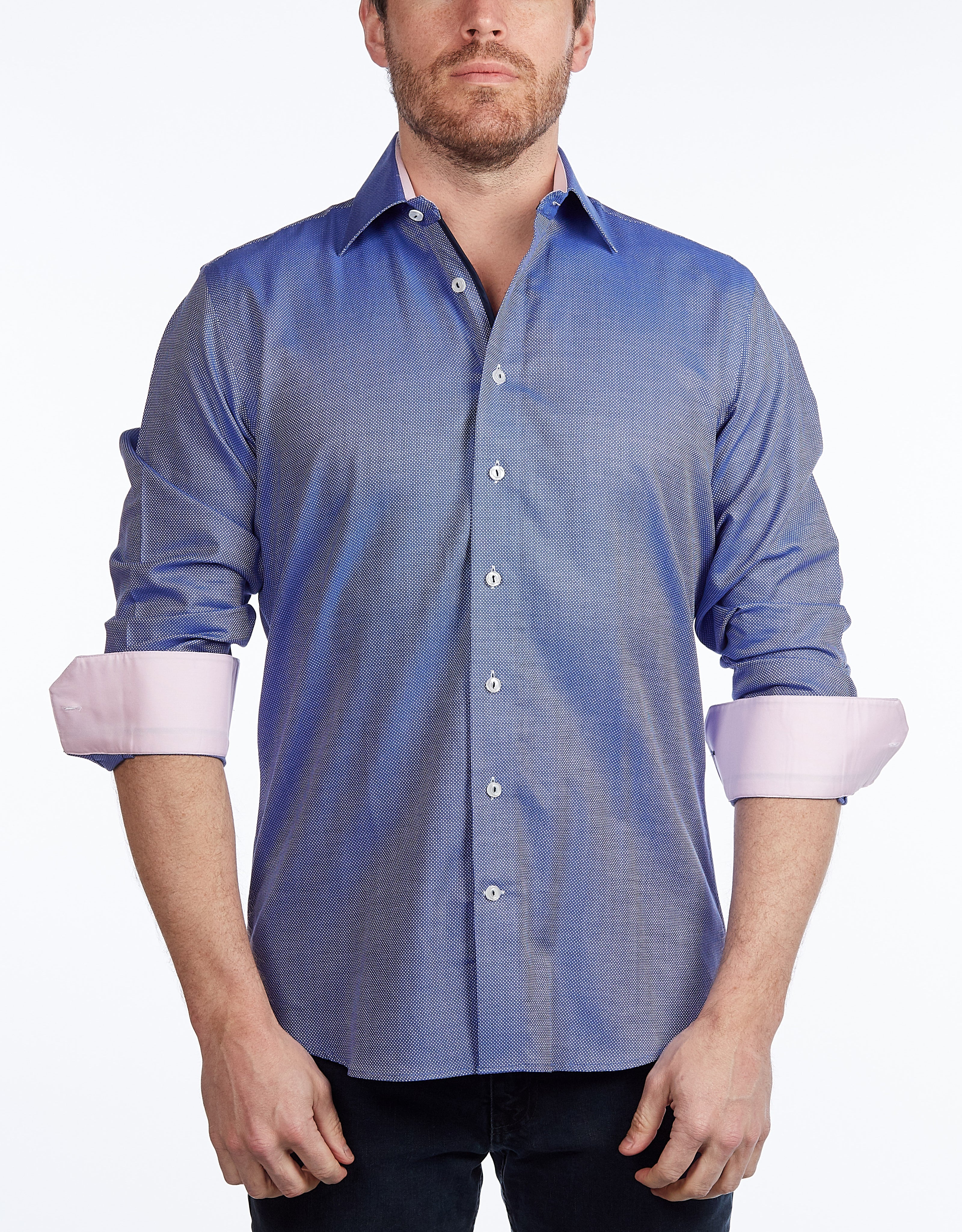 Contrast Collar Button-Up Shirt //  - Contemporary Fit - contrast  trimming- final sale
