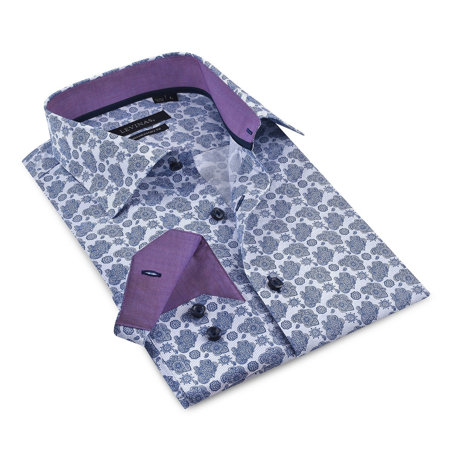 Contrast Collar Button-Up Shirt // Navy + Burgundy -  Contemporary Fit- Contrast trimming