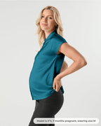 Short Sleeve Satin Maternity Shell Top with Concealed Nursing Zip