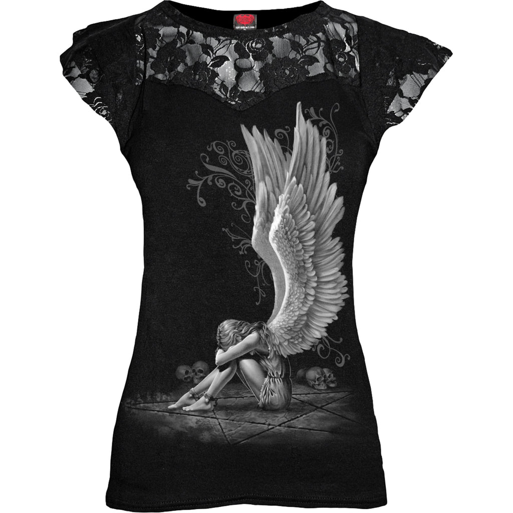 Spiral - Enslaved Angel - Lace Layered Cap Sleeve Top Black - XXL