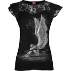 Spiral - Enslaved Angel - Lace Layered Cap Sleeve Top Black - XXL