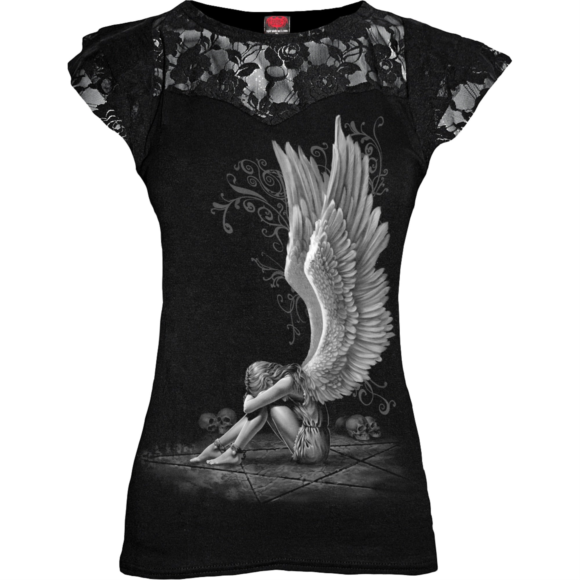 Spiral - Enslaved Angel - Lace Layered Cap Sleeve Top Black - XXL