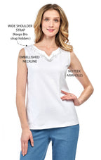 Women's Rhinestone Notch V-Neck Sleeveless Knit Tank Top