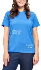 Women's Short Sleeve Textured Knit T-Shirt — Jewel Neckline Cotton Blend