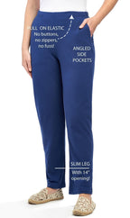 Women's Pull-On Flat Front Knit Pants — Cotton Blend Elastic Waist