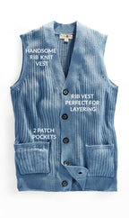 Men's Button Front Rib Knit Sweater Vest with Pockets — Relaxed Fit