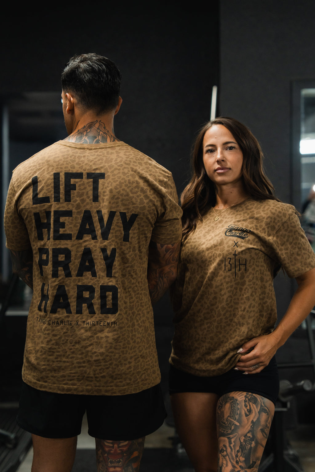 Lift Heavy. Pray Hard. Chestnut Leopard - Tee