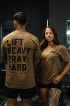 Lift Heavy. Pray Hard. Chestnut Leopard - Tee
