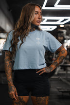 Lift Heavy. Pray Hard. - Baby Blue Women's Crop Tee