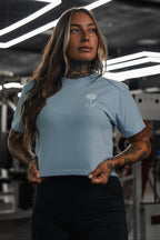 Lift Heavy. Pray Hard. - Baby Blue Women's Crop Tee