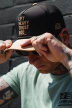 Lift Heavy. Trust God. Hydro - Black Snapback Hat