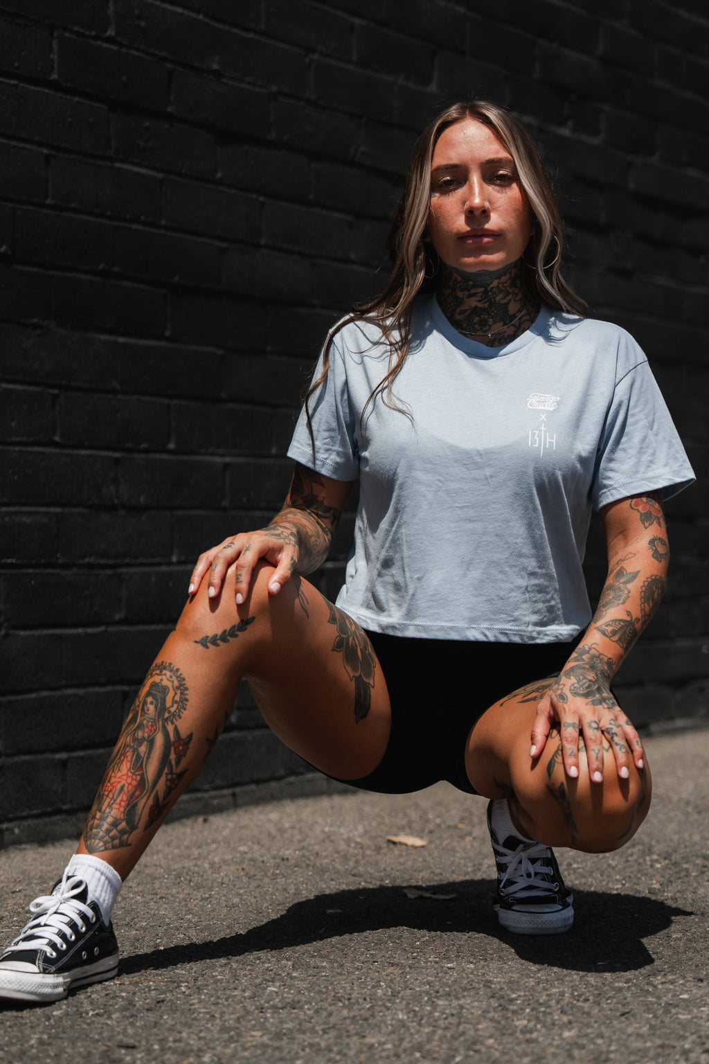 Lift Heavy. Pray Hard. - Baby Blue Women's Crop Tee