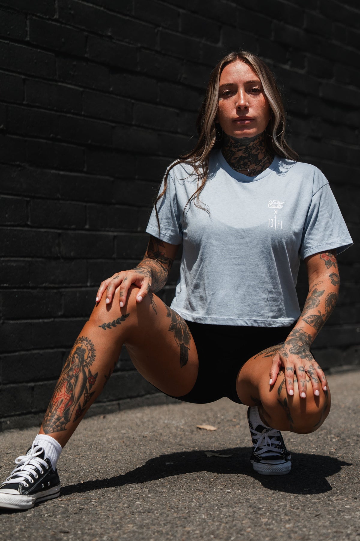 Lift Heavy. Pray Hard. - Baby Blue Women's Crop Tee