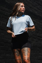 Lift Heavy. Pray Hard. - Baby Blue Women's Crop Tee