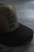 Lift Heavy. Trust God. Hydro - OD Green Snapback Hat