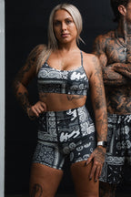 Women's High-Waisted Seamless Front Compression Training Shorts | Pew Pew Paisley