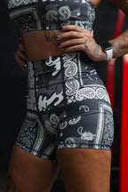 Women's High-Waisted Seamless Front Compression Training Shorts | Pew Pew Paisley
