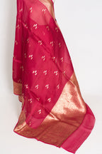 Noor : Silk Mark Certified Reddish Pinkish Red Organza Banarasi Saree with Gold