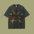 Dancing Frog Vintage Washed T-Shirt – Batik Cotton Oversized Funny Graphic Tee