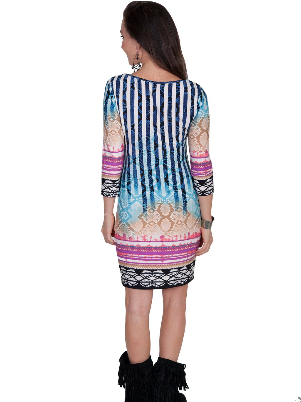 BORDER PRINT PEEK A BOO DRESS