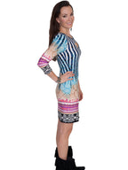 BORDER PRINT PEEK A BOO DRESS