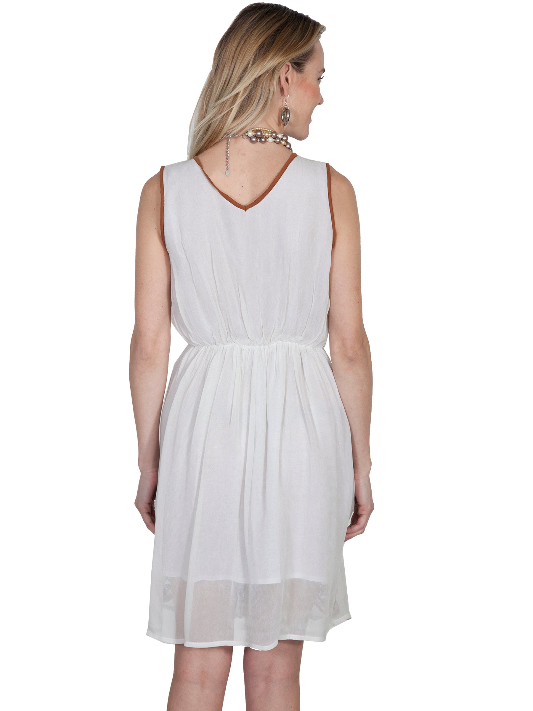 V-NECK DRESS W/EMB BODICE/HEMLINE