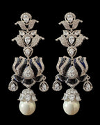 DER810 Lotus Cz earrings -Blue  ( READY TO SHIP )