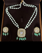PS561 Hyderabadi pendant set with high quality zircon stones and light green beads ( SHIPS IN 2 WEEKS )
