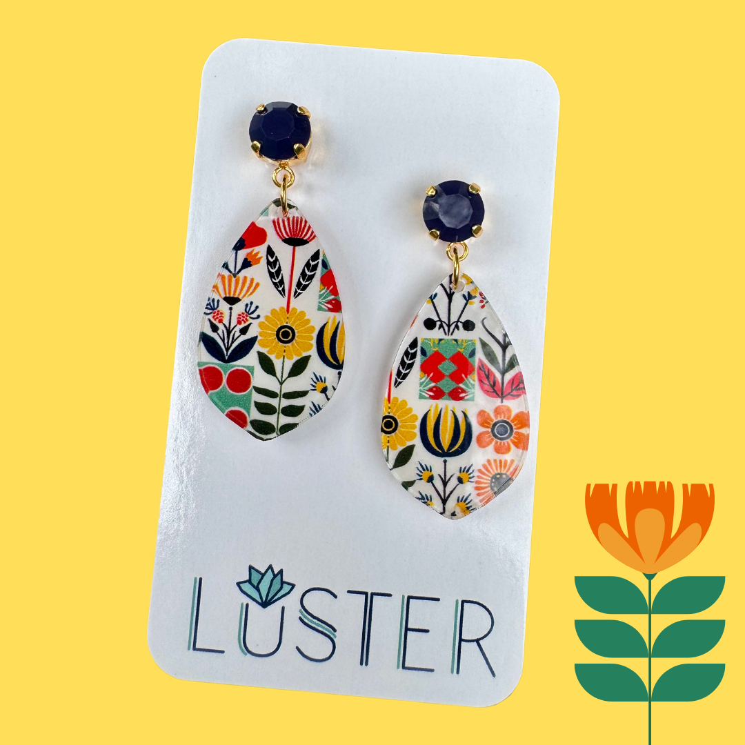 Floral Folk Art Drop Earrings