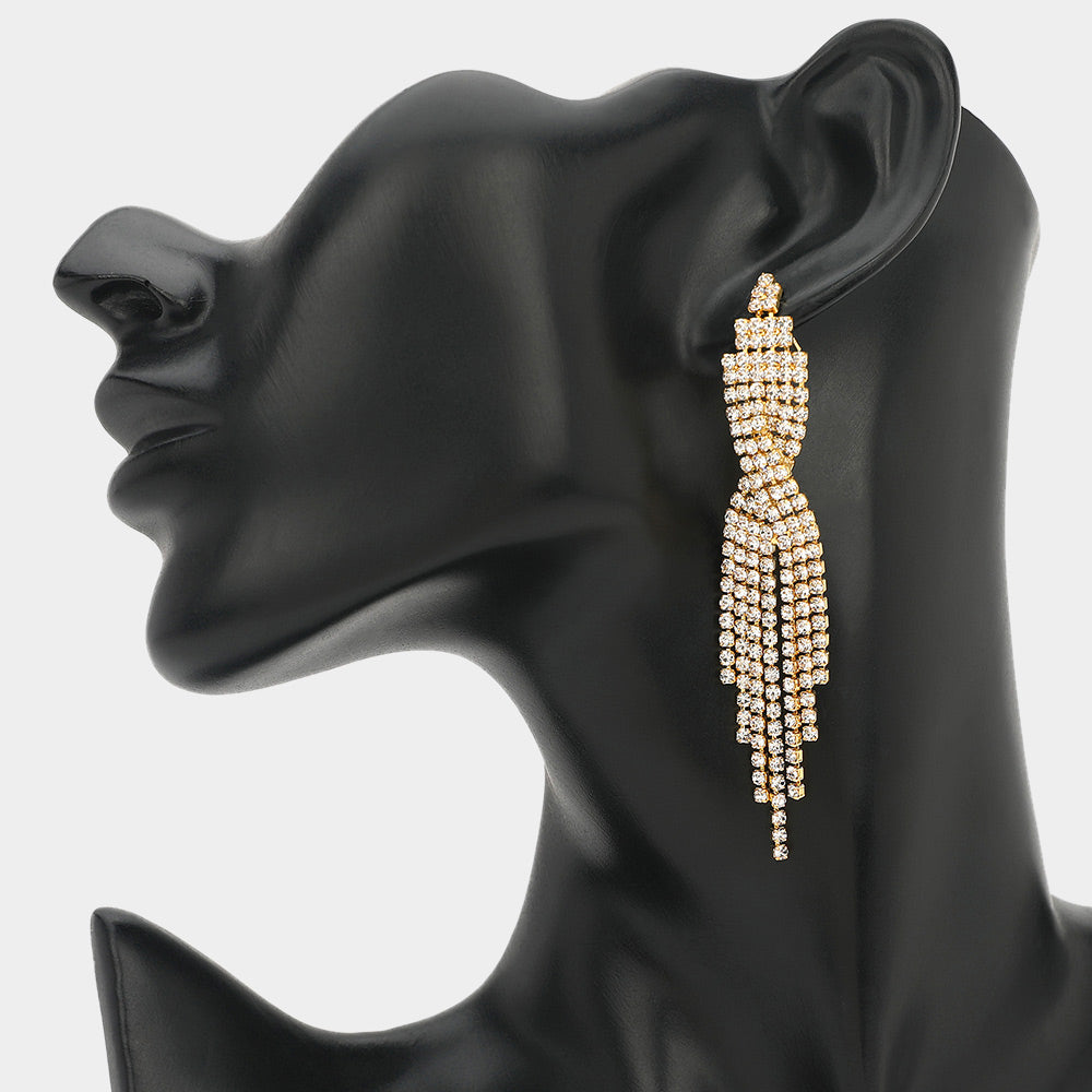Rhinestone Tassel Drop Evening Earrings