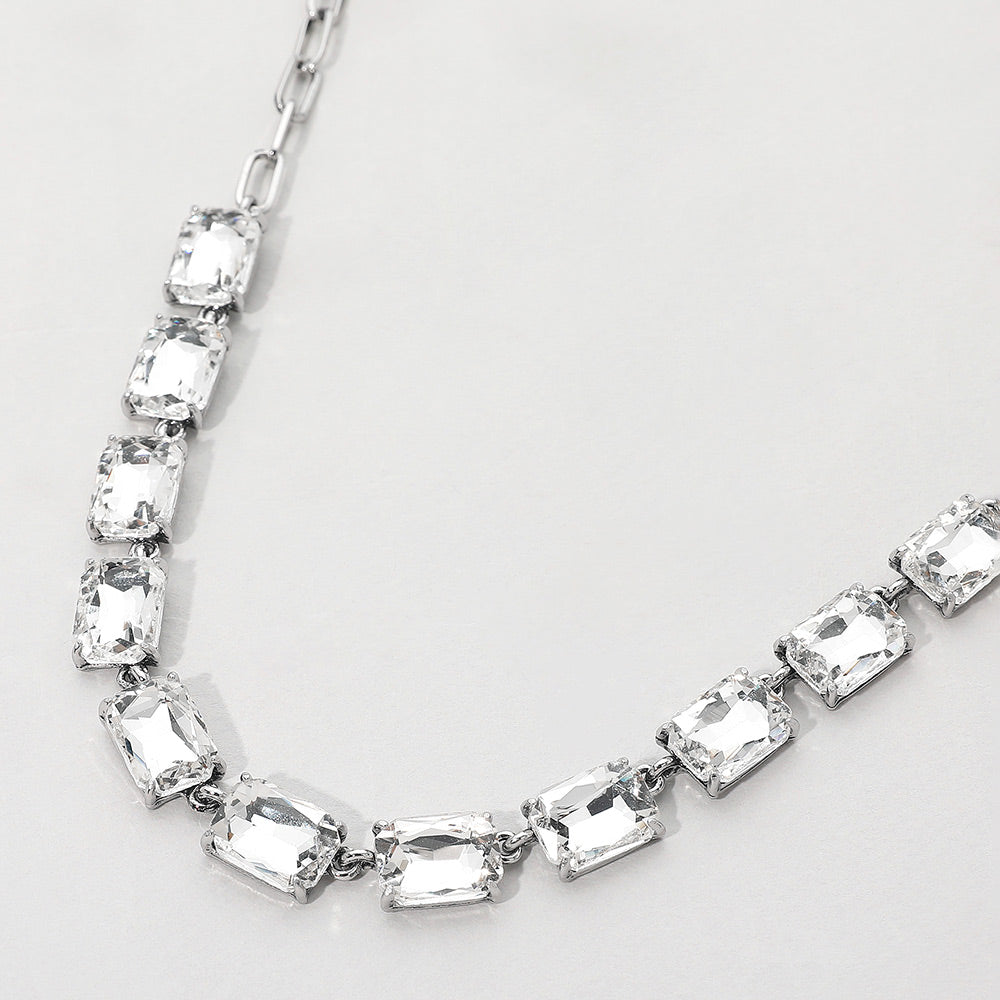 Cushion Rectangular Stone Cluster Link Evening Necklace