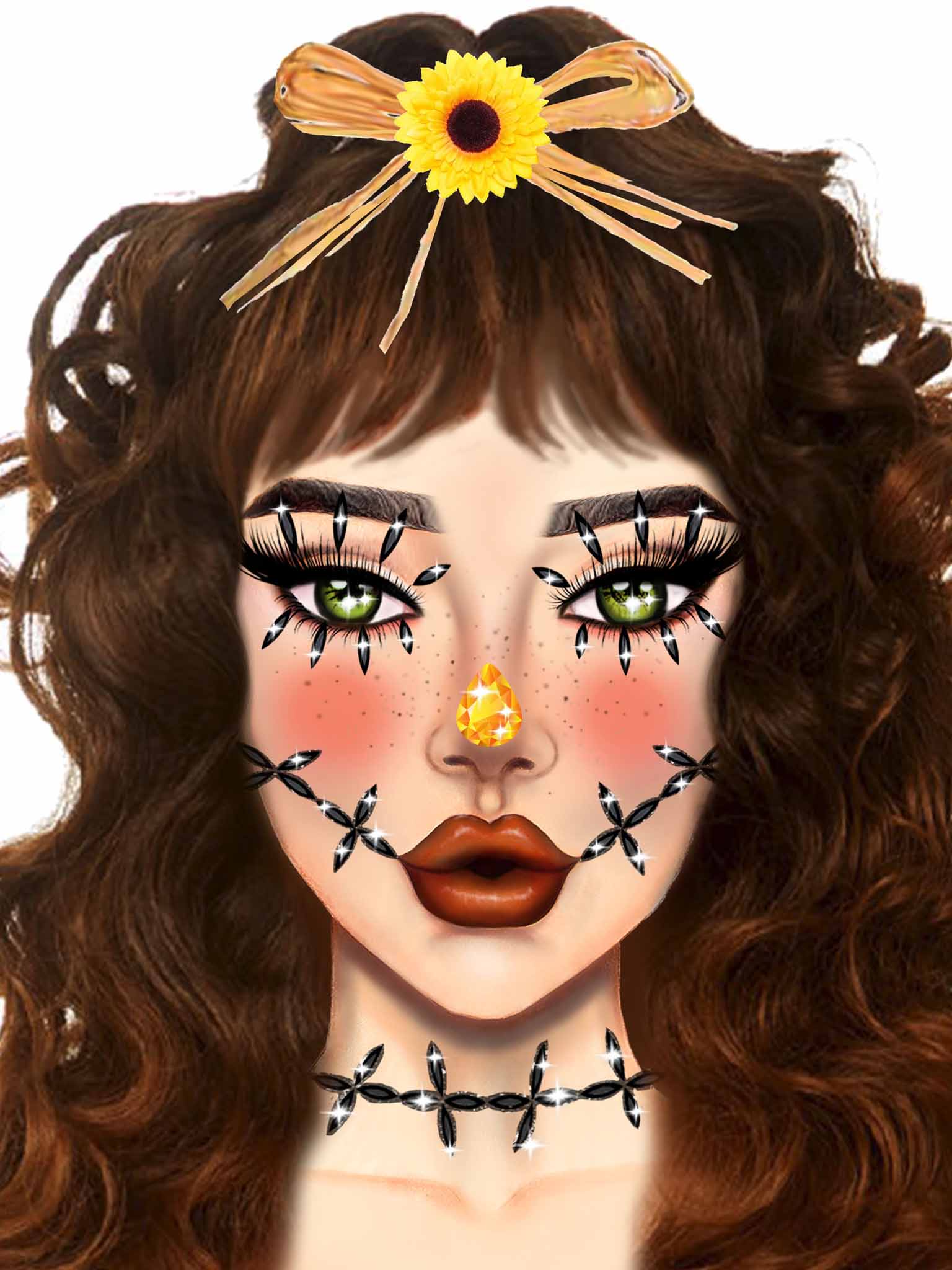 Stitches adhesive face jewels sticker.