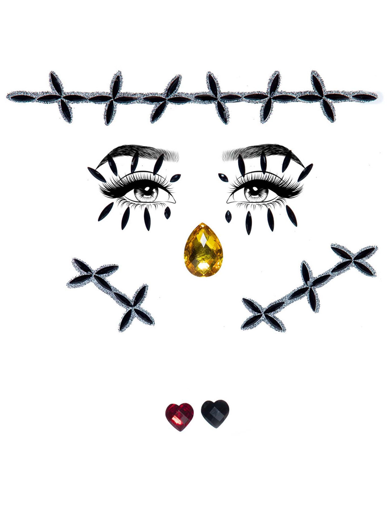 Stitches adhesive face jewels sticker.