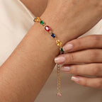 Stainless Steel Mixed Shape Multicolor Gem Link Bracelet